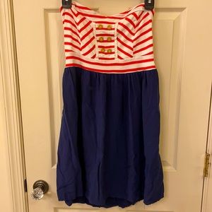 Red, White & Blue Strapless Dress- XL